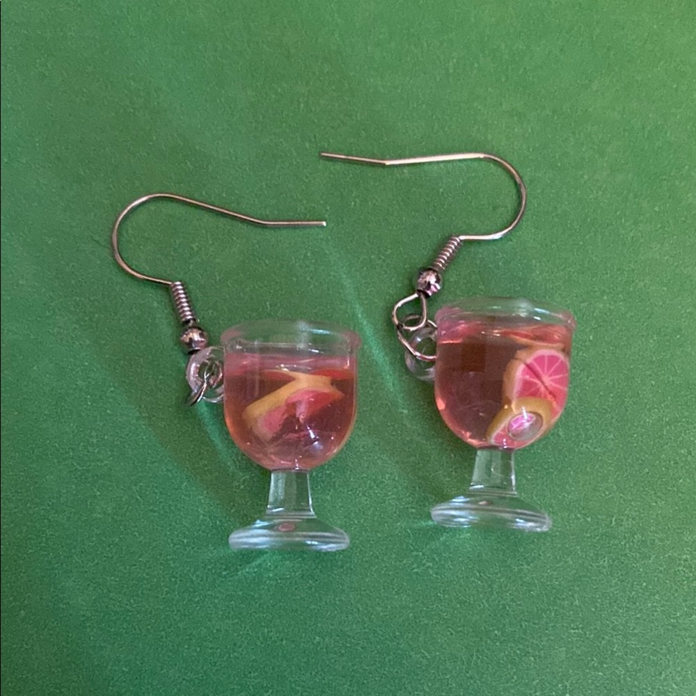 Pink Cocktail Sangria Glass Earrings